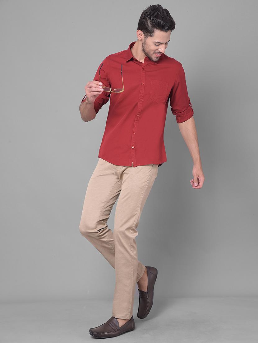 khaki solid chinos casual trouser - 20137390 - Standard Image - 4
