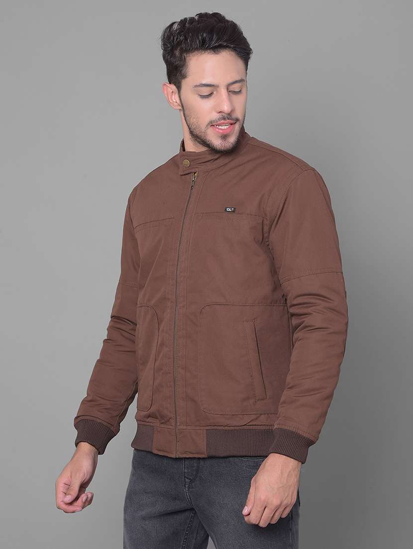brown solid casual jacket - 20137408 - Standard Image - 1