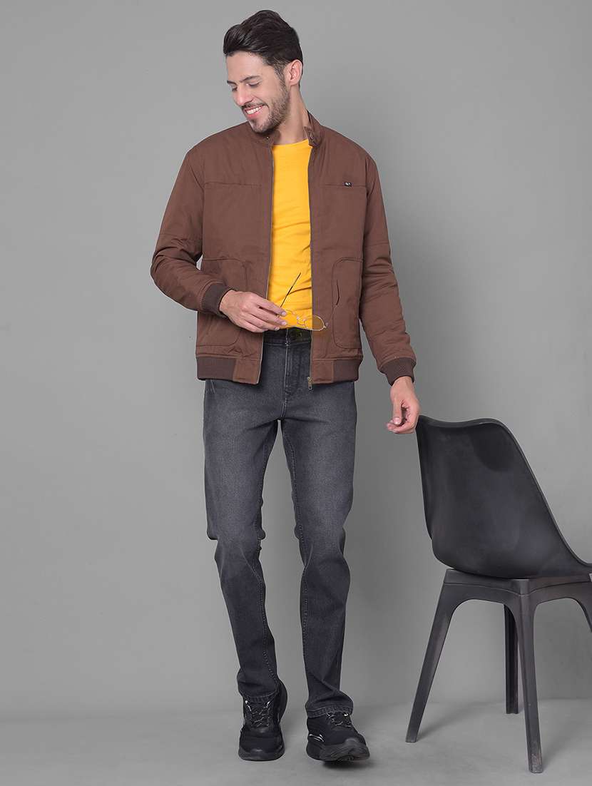 brown solid casual jacket - 20137408 - Standard Image - 4