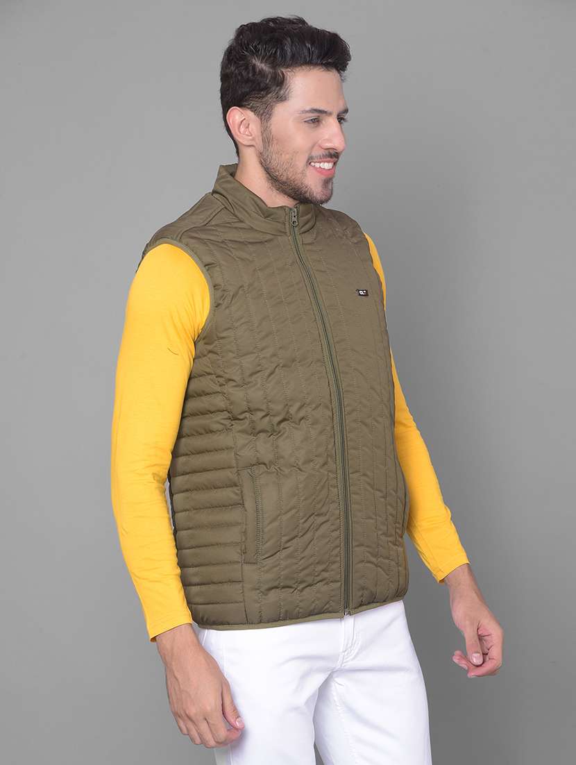 men solid sleeveless quilted jacket - 20137412 - Standard Image - 1