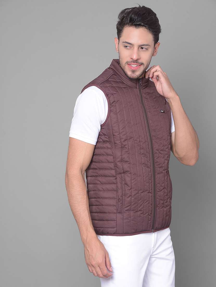 men solid sleeveless quilted jacket - 20137413 -  Standard Image - 1