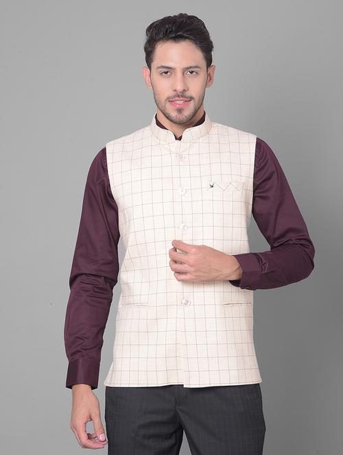 men's checkered slim fit nehru jacket - 20137417 - Standard Image - 0