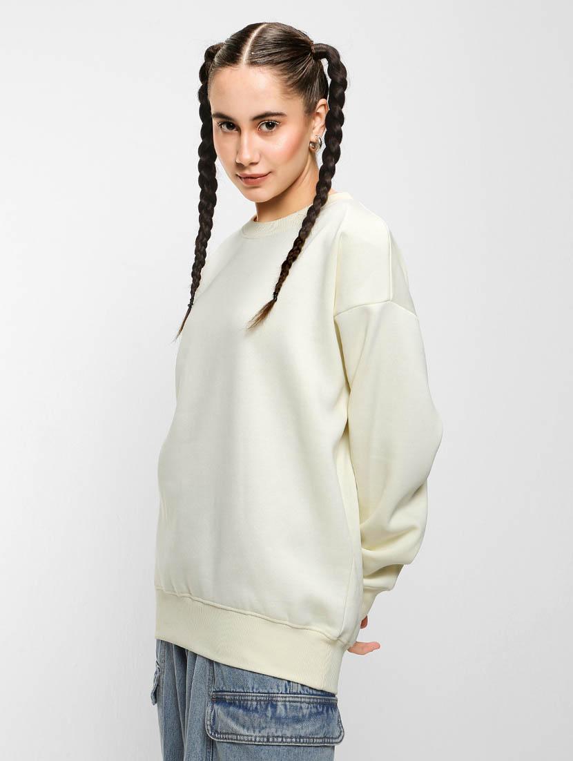 white solid round neck sweatshirt - 20145857 -  Standard Image - 1