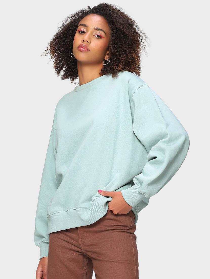 light blue solid round neck sweatshirt - 20145869 -  Standard Image - 1
