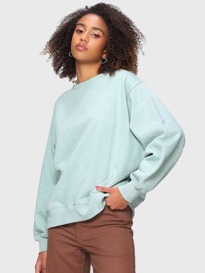 light blue solid round neck sweatshirt - 20145879 - Standard Image - 1