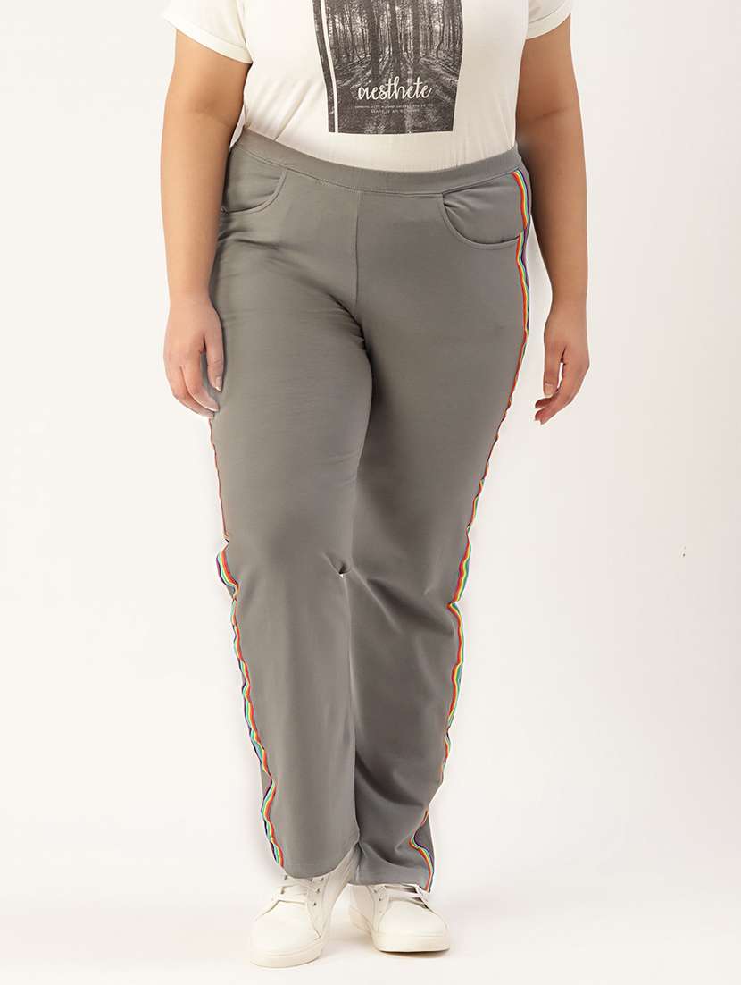 plus size grey side striped full length trouser - 20148611 -  Zoom Image - 0