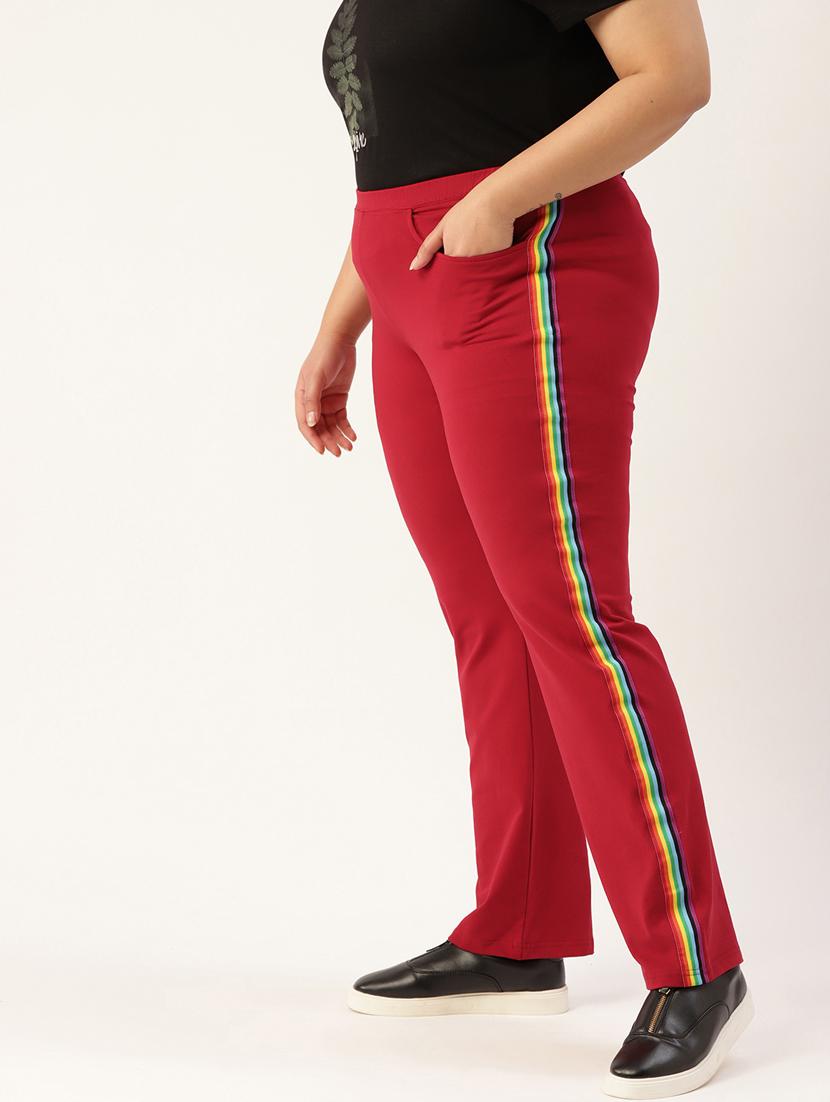 plus size red side striped full length trouser - 20148614 - Standard Image - 1