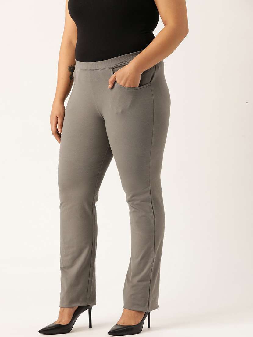 plus size grey solid full length trouser - 20148618 - Standard Image - 1