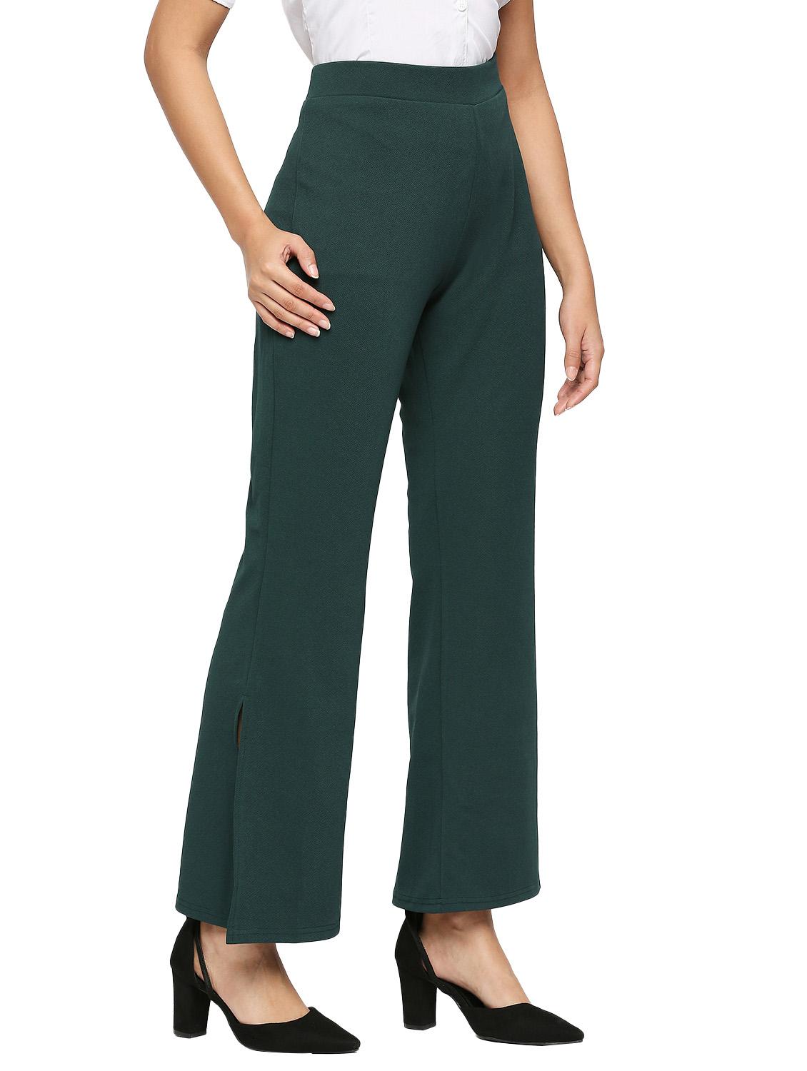 green solid high rise bootcut trouser  - 20148644 -  Standard Image - 1
