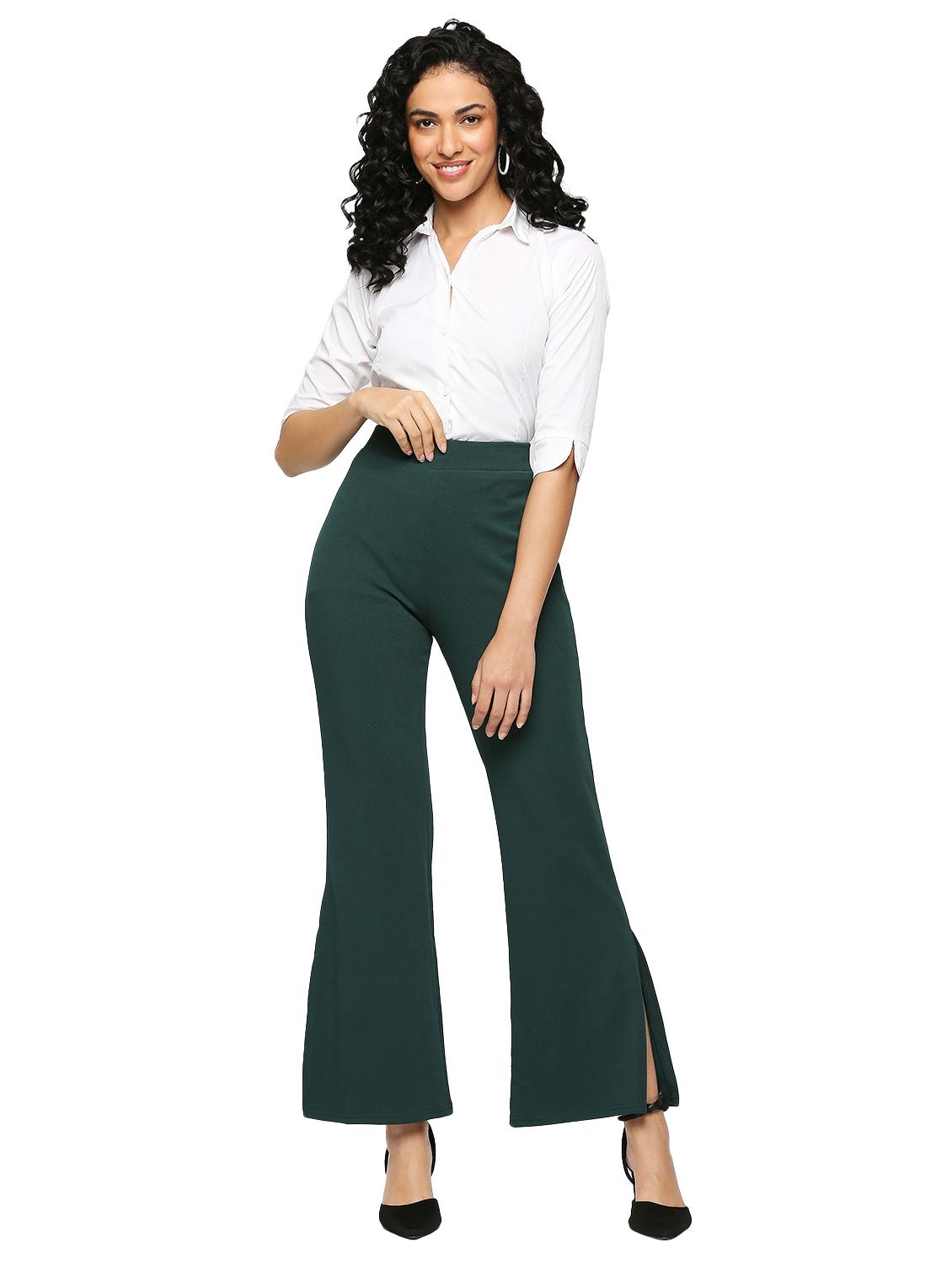 green solid high rise bootcut trouser - 20148644 - Standard Image - 4