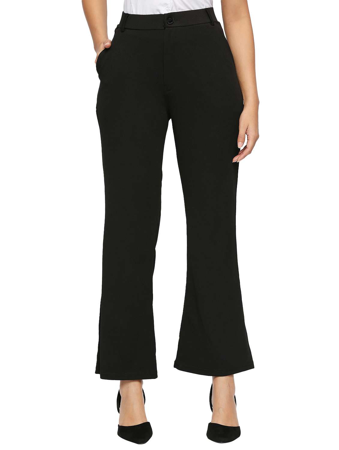 black solid high rise bootcut trouser 