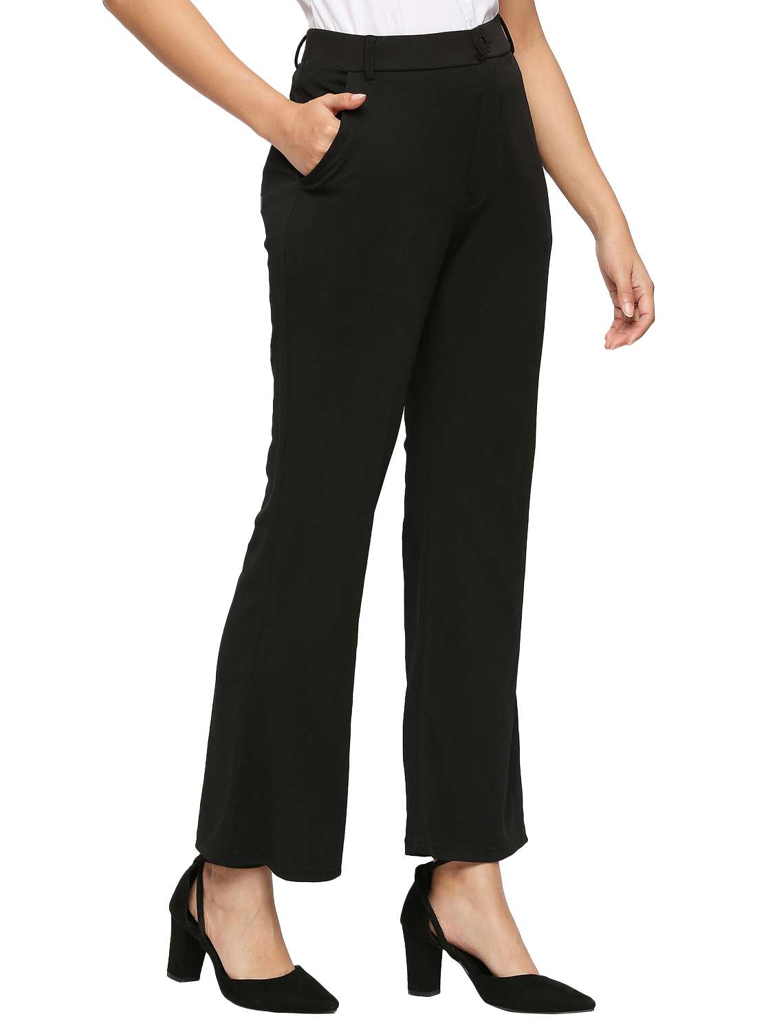 black solid high rise bootcut trouser  - 20148645 -  Standard Image - 1