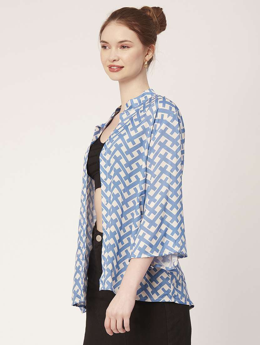 blue bell sleeves printed shirt - 20148975 -  Standard Image - 1