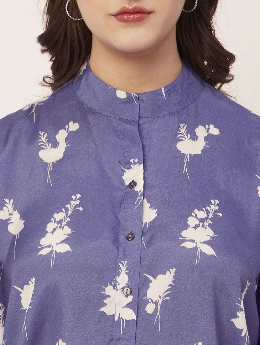 lavender mandarin neck florals printed shirt - 20148977 -  Standard Image - 4