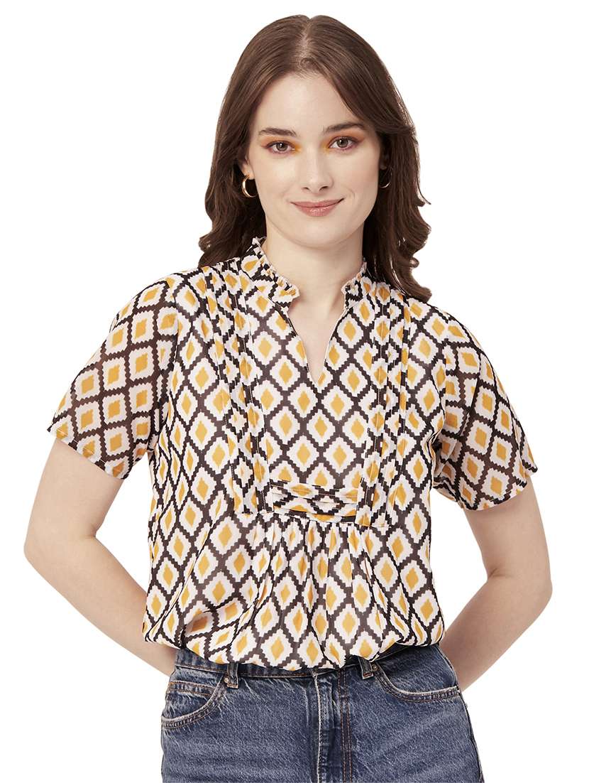 women's straight mandarin neck top