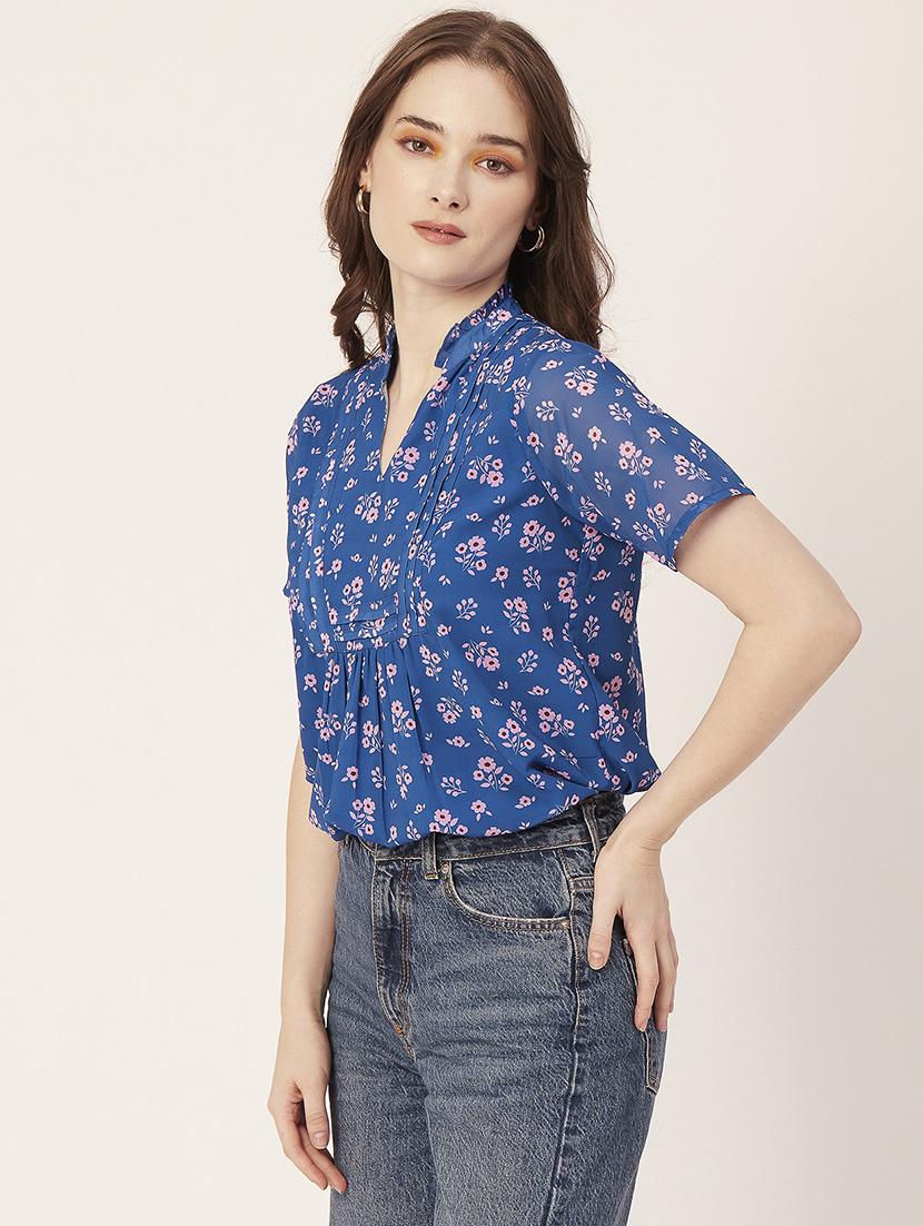 women's crop mandarin neck top - 20149017 - Standard Image - 1