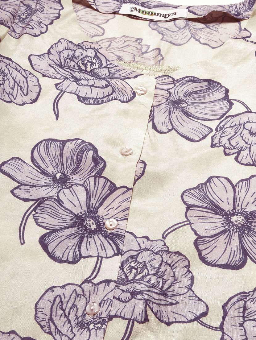 beige floral print bell sleeves regular fit top - 20149027 -  Standard Image - 4