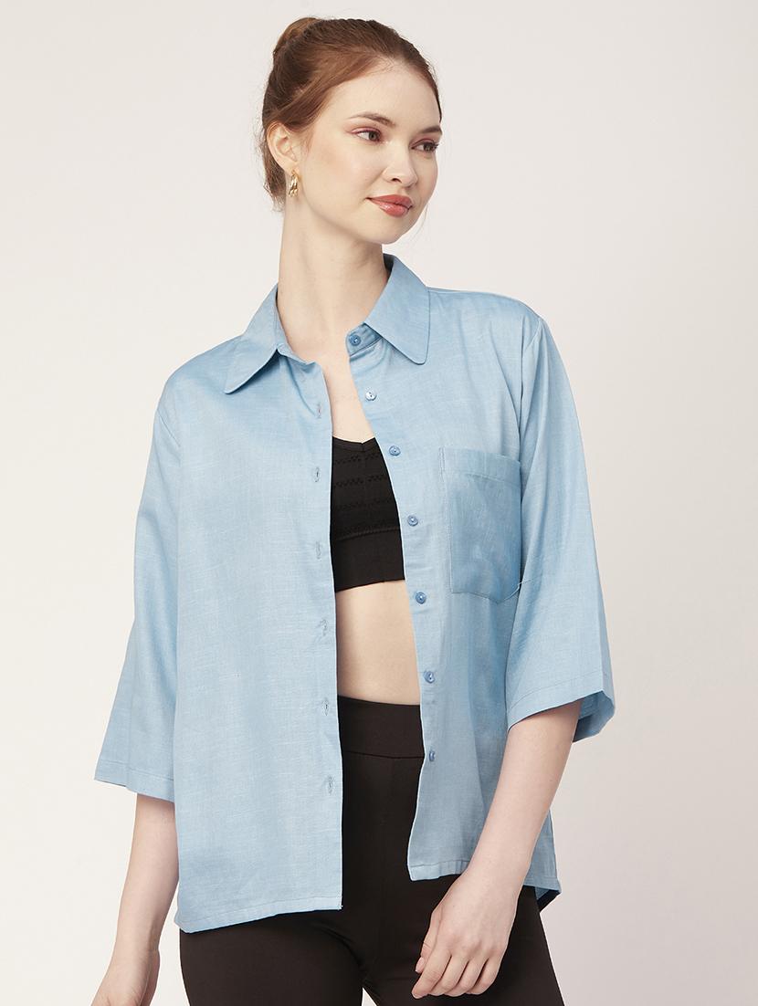 light blue cotton regular shirt - 20149055 - Standard Image - 1