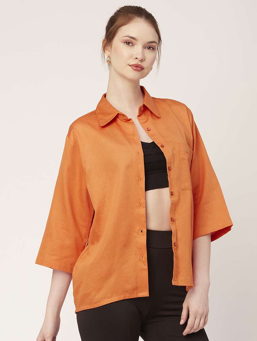 orange cotton regular shirt - 20149056 -  Standard Image - 1