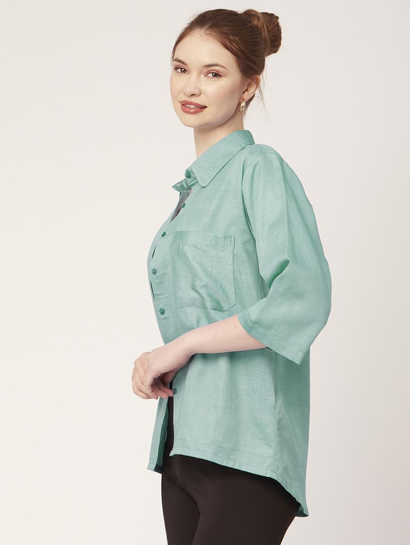 green cotton regular shirt - 20149058 - Standard Image - 1