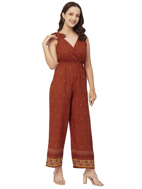 orange printed backless full length jumpsuit - 20149095 - Standard Image - 0