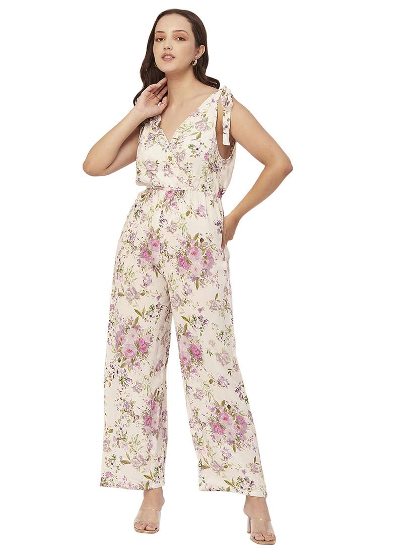 white printed backless full length jumpsuit