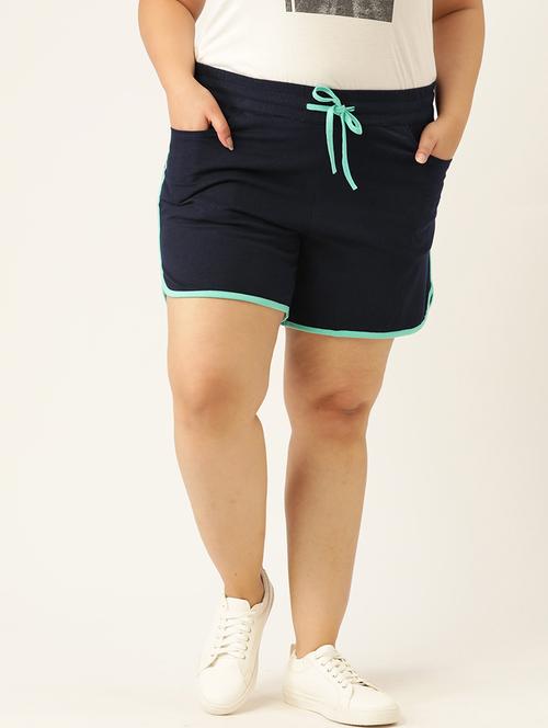 navy blue cotton tailored shorts - 20149102 - Standard Image - 0