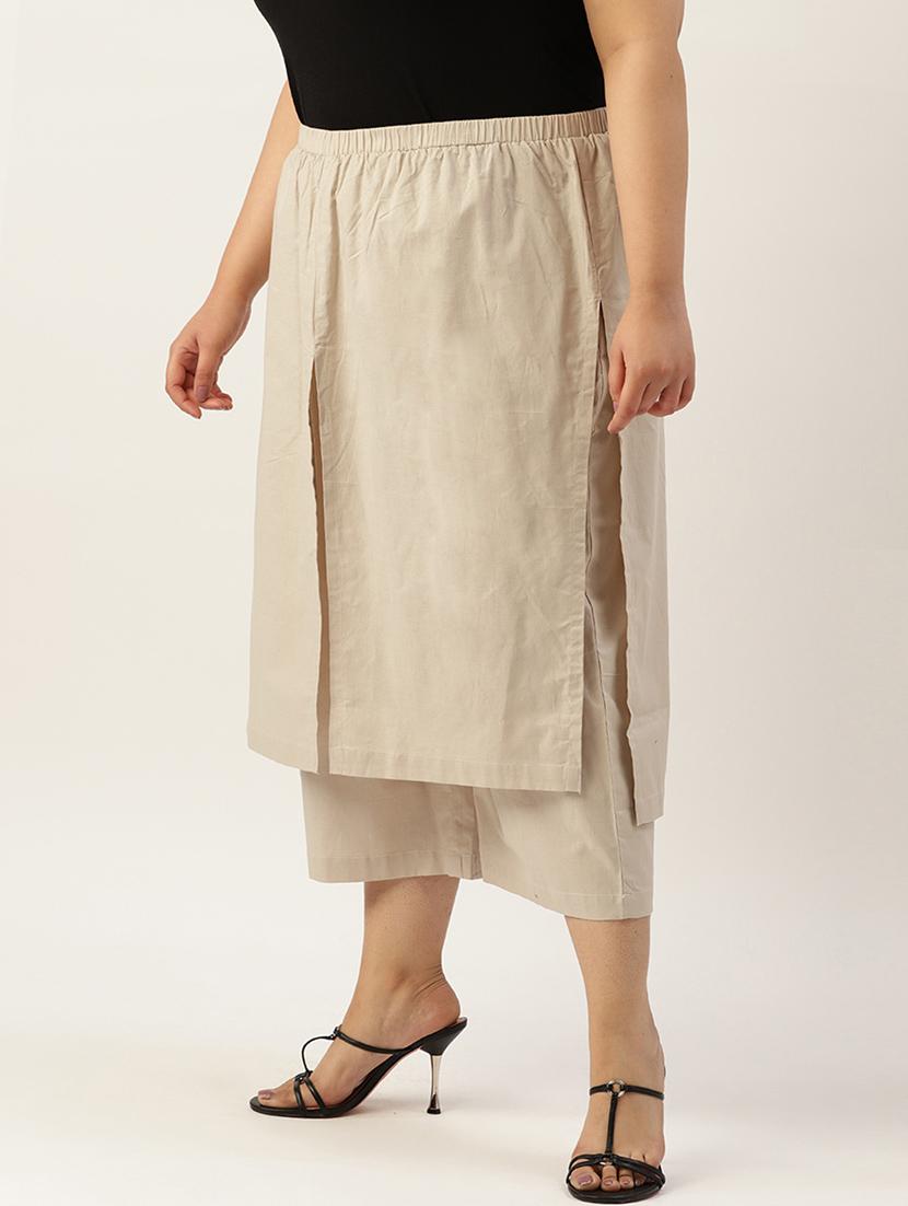 beige solid plus trouser - 20149241 - Standard Image - 1