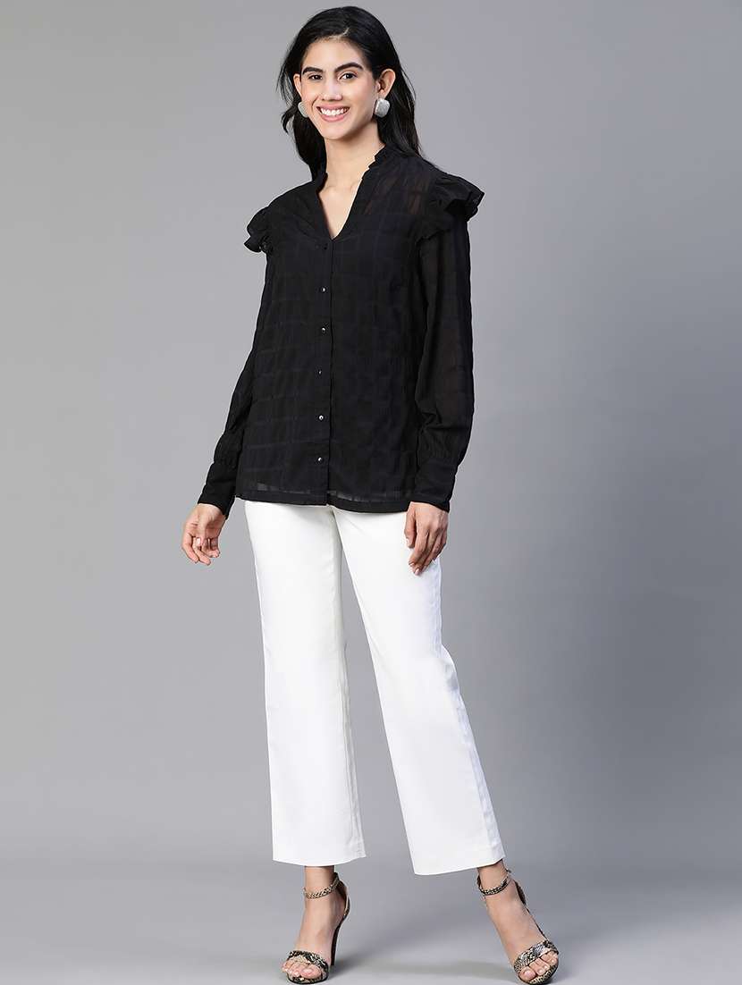 women's ruffle mandarin neck top - 20149283 -  Standard Image - 4