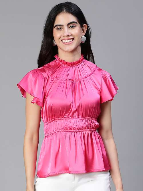 women's peplum mock neck top