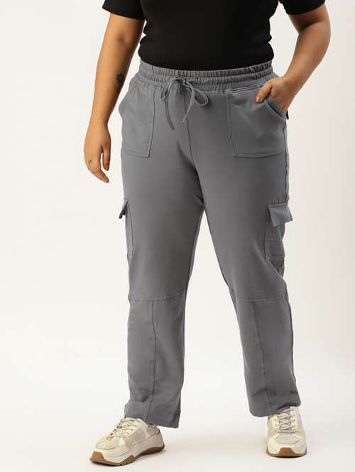 plus size grey solid relaxed fit cargo - 20149343 -  Standard Image - 0