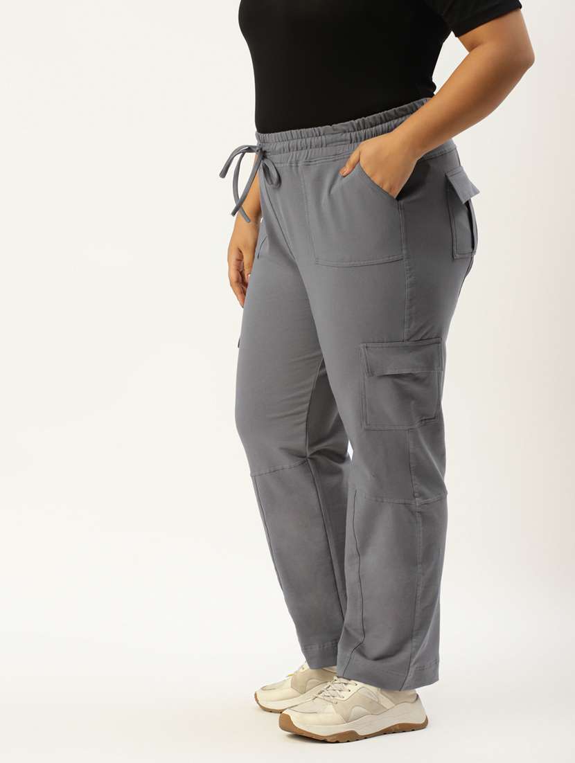 plus size grey solid relaxed fit cargo - 20149343 -  Standard Image - 1