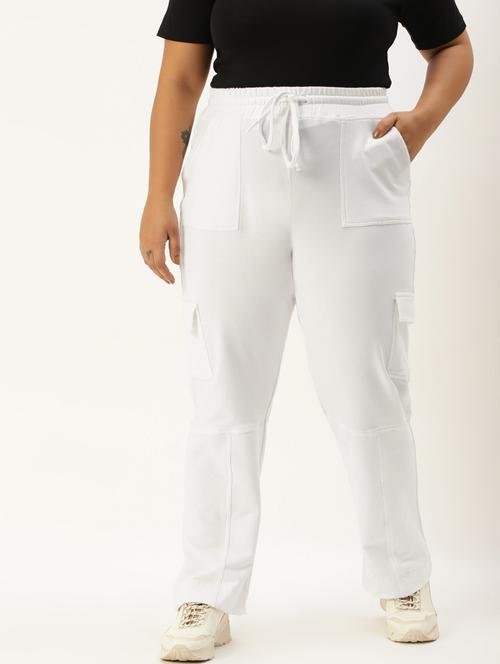 plus size white solid relaxed fit cargo - 20149345 -  Standard Image - 0