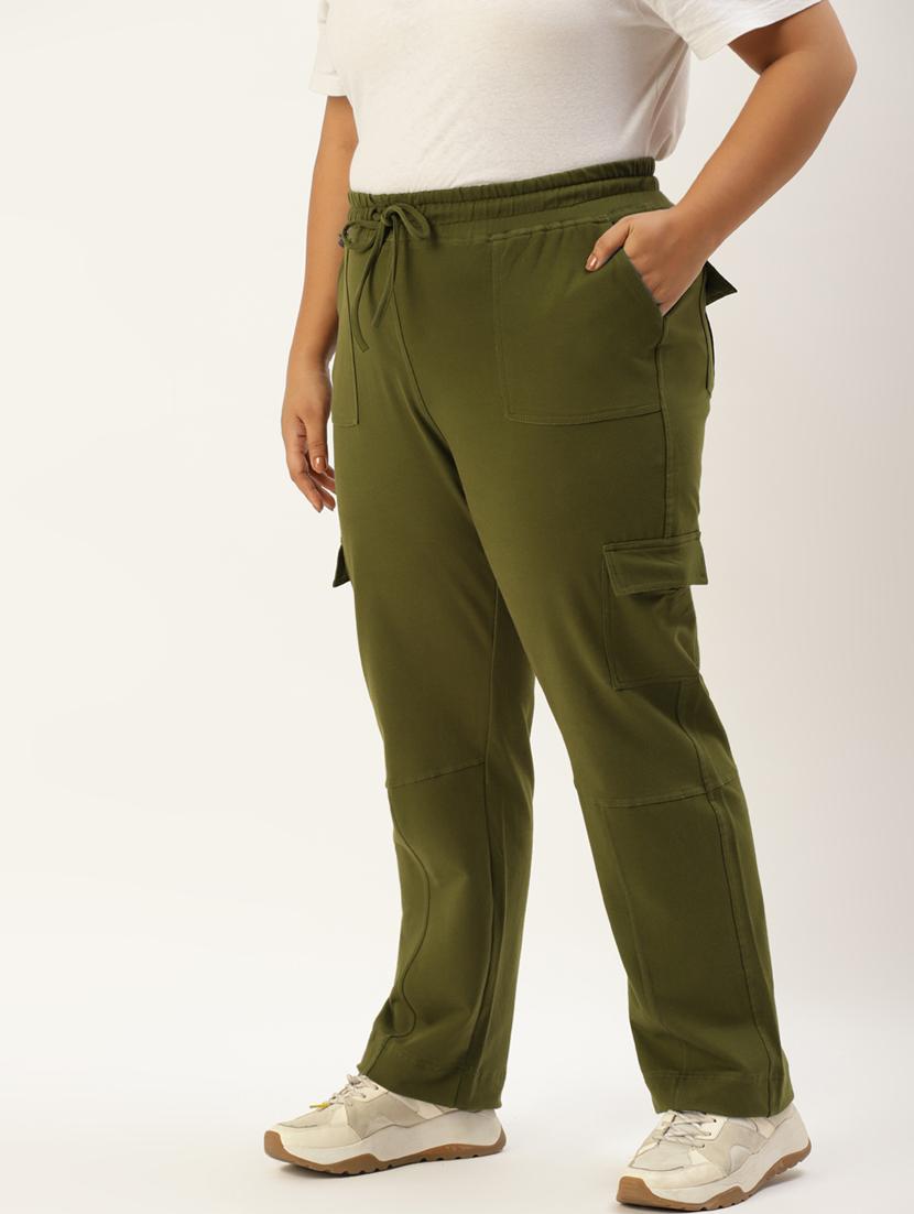 plus size green solid relaxed fit cargo - 20149347 -  Standard Image - 1