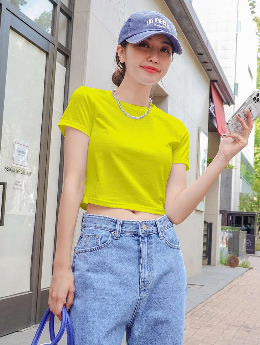 women's crop round neck t-shirt