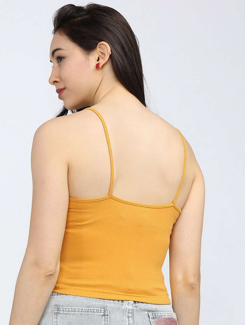 yellow solid shoulder strap regular fit crop top - 20149607 -  Standard Image - 1