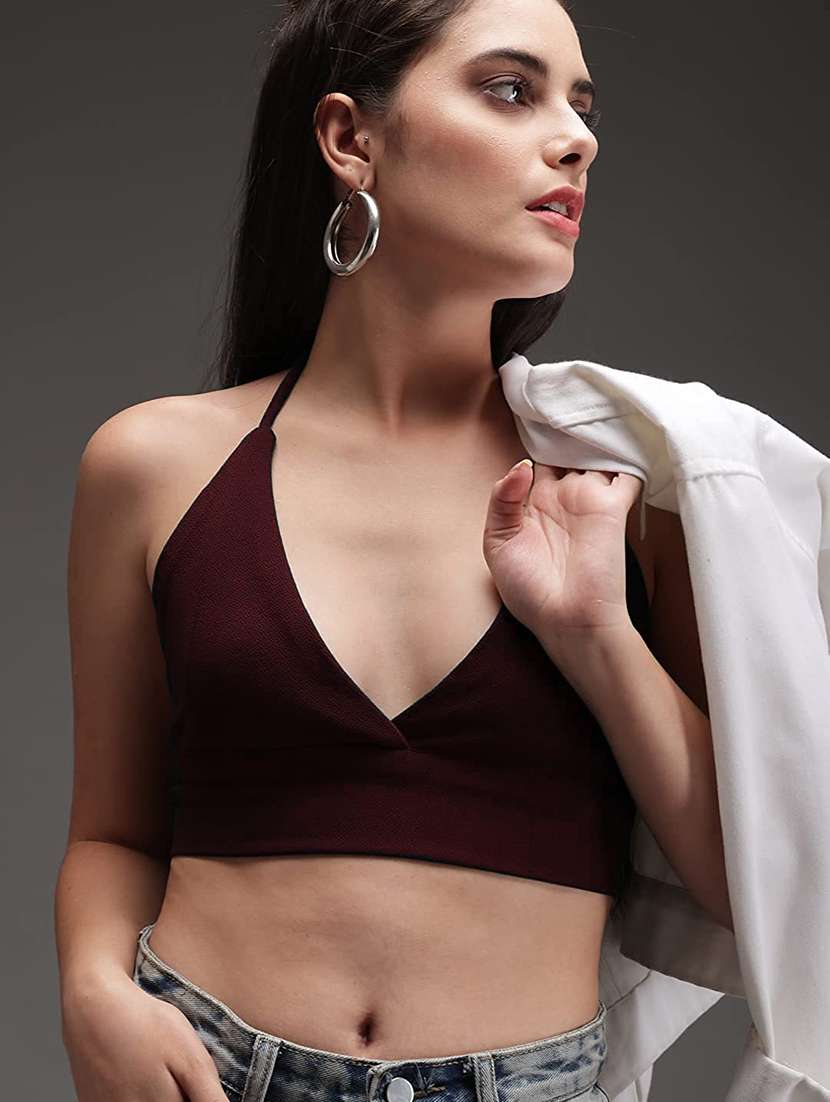 women's crop v neck top