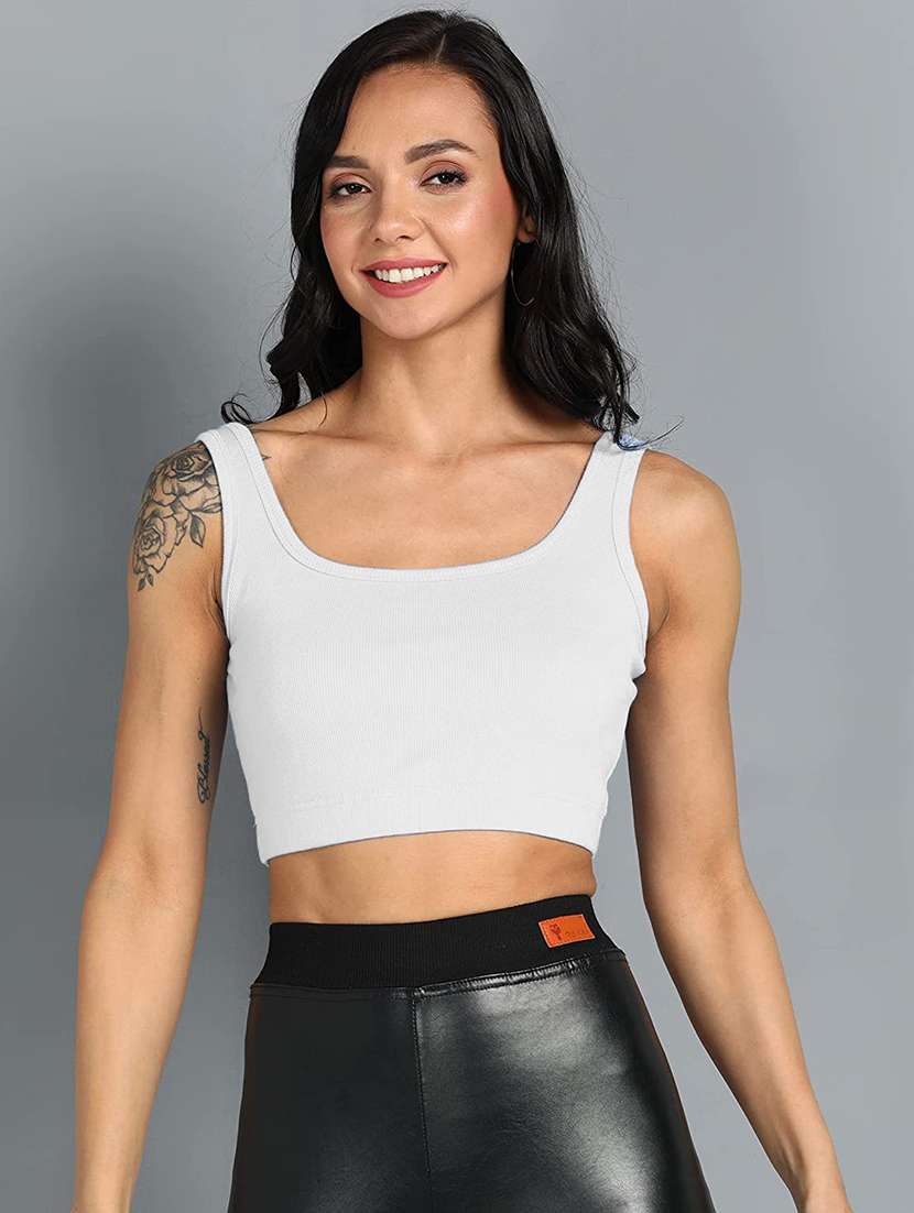 white solid sleeveless slim fit crop top