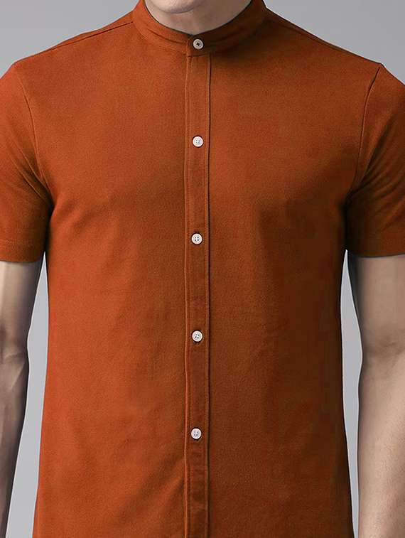 rust solid mandarin neck regular fit t-shirt - 20149977 -  Standard Image - 4