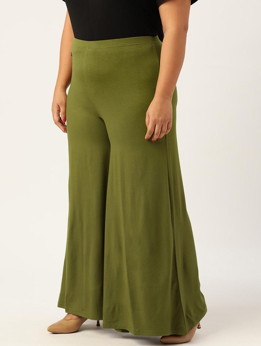 green solid viscose palazzo - 20150023 - Standard Image - 1
