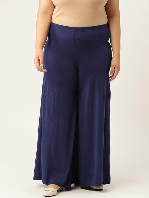 navy blue viscose palazzos - 20150027 - Standard Image - 0