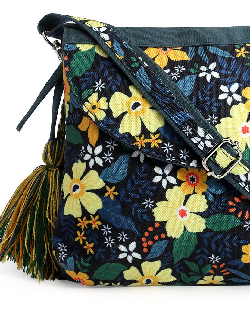 green cotton polyester blend sling bag - 20150029 - Standard Image - 4