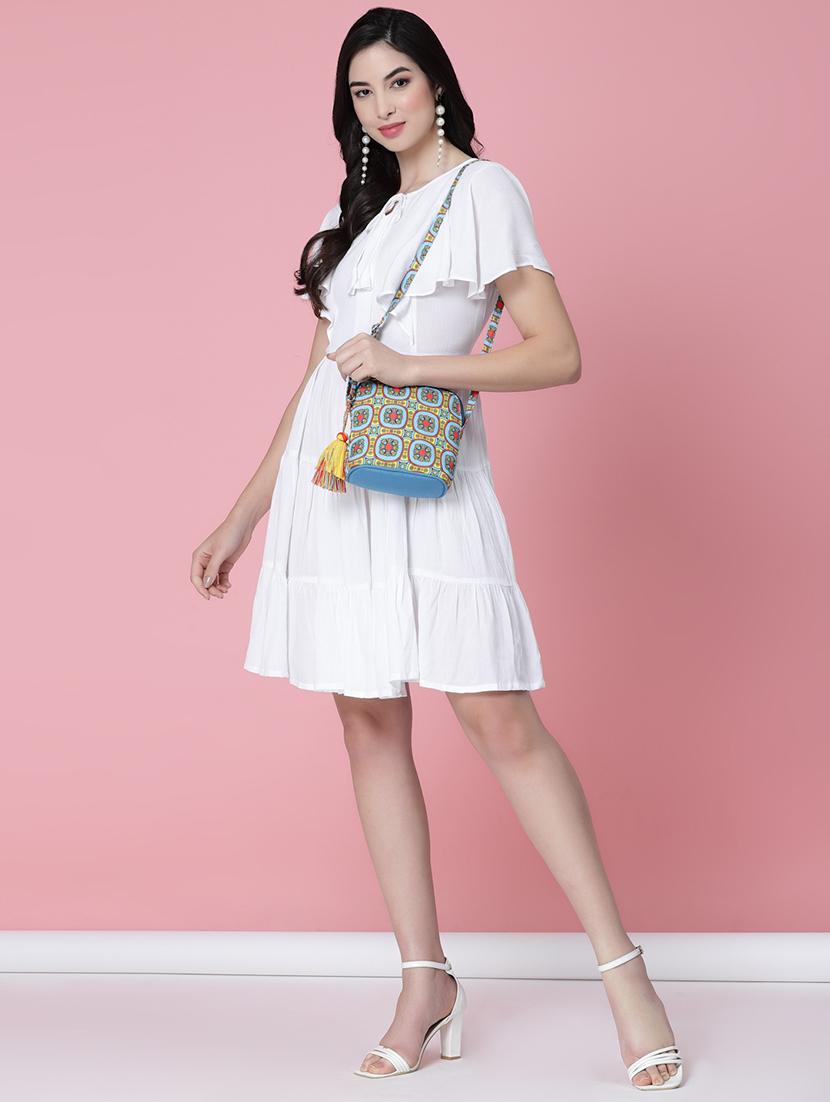 blue cotton polyester blend sling bag - 20150030 - Standard Image - 6