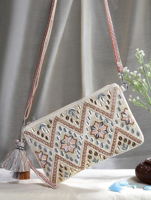 cream cotton sling bag - 20150031 - Standard Image - 0