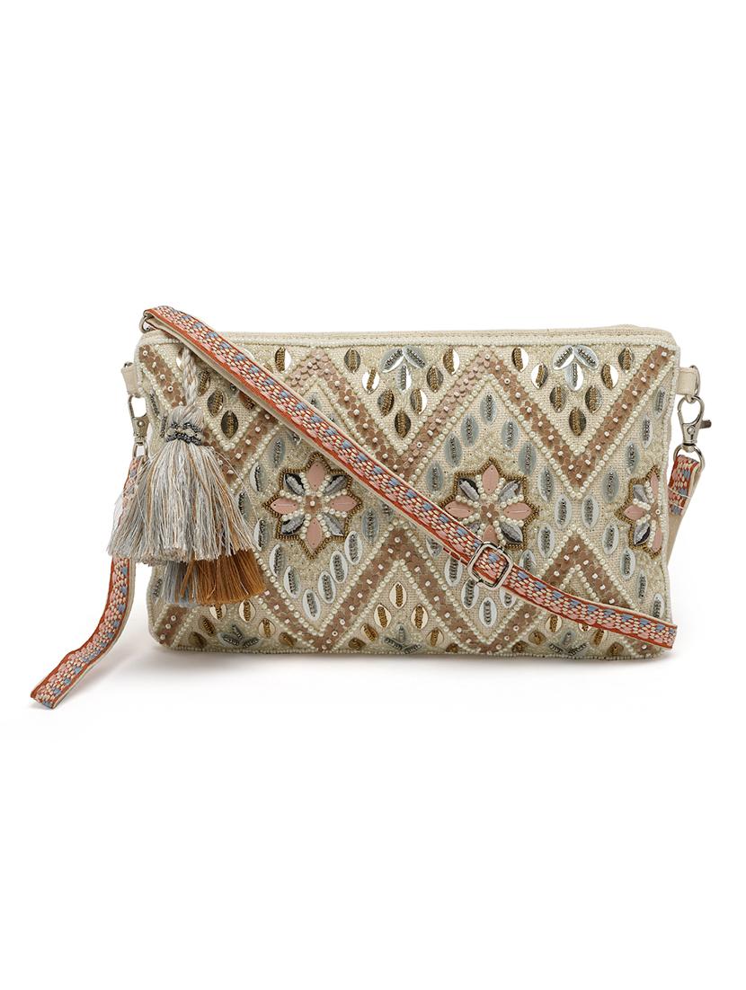 cream cotton sling bag - 20150031 - Standard Image - 1