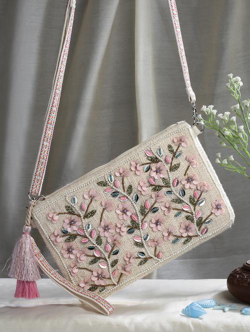 cream cotton sling bag - 20150034 - Standard Image - 0