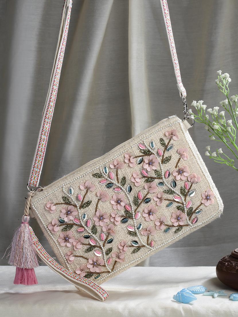 cream cotton sling bag - 20150034 - Zoom Image - 0