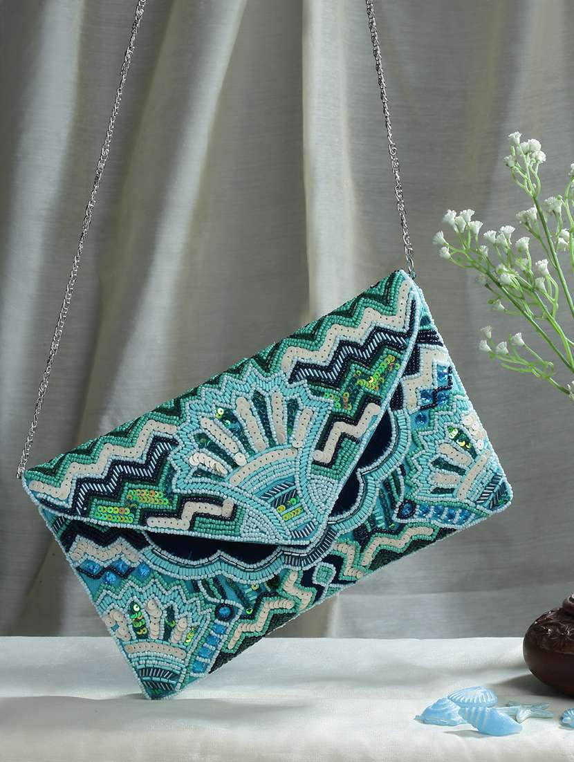blue canvas sling bag