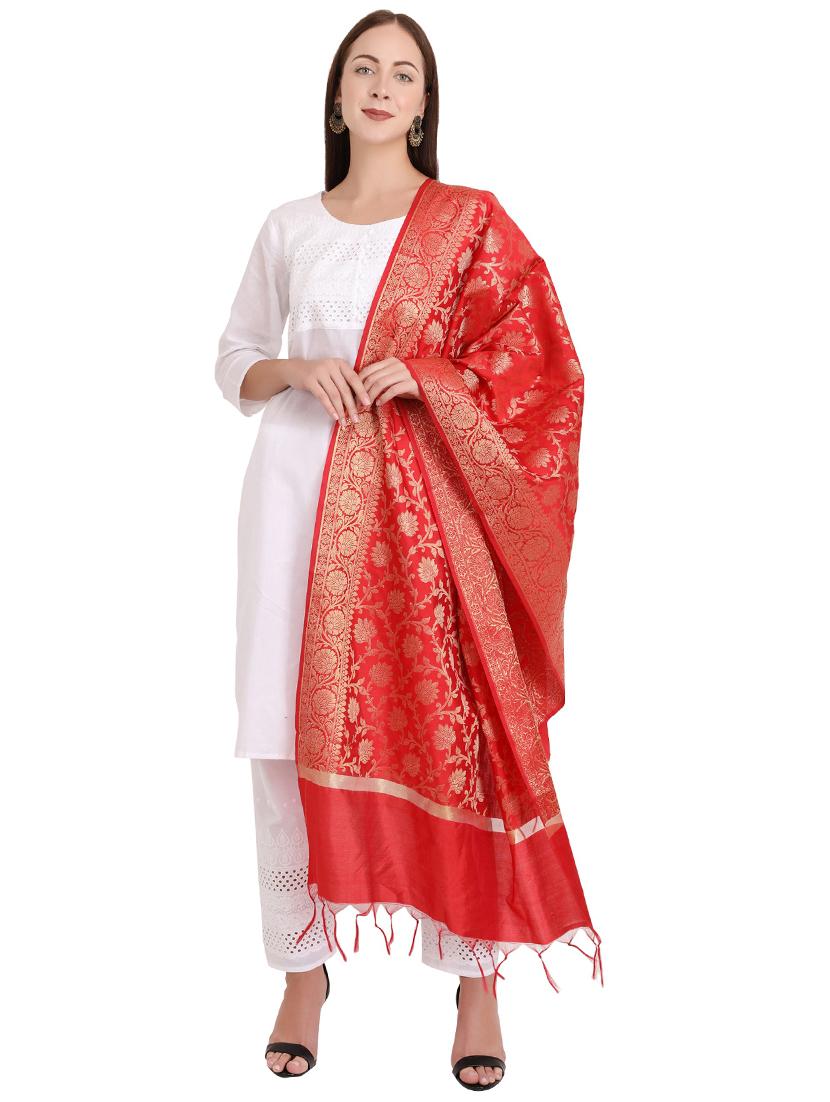 red silk blend dupatta - 20150162 - Standard Image - 1