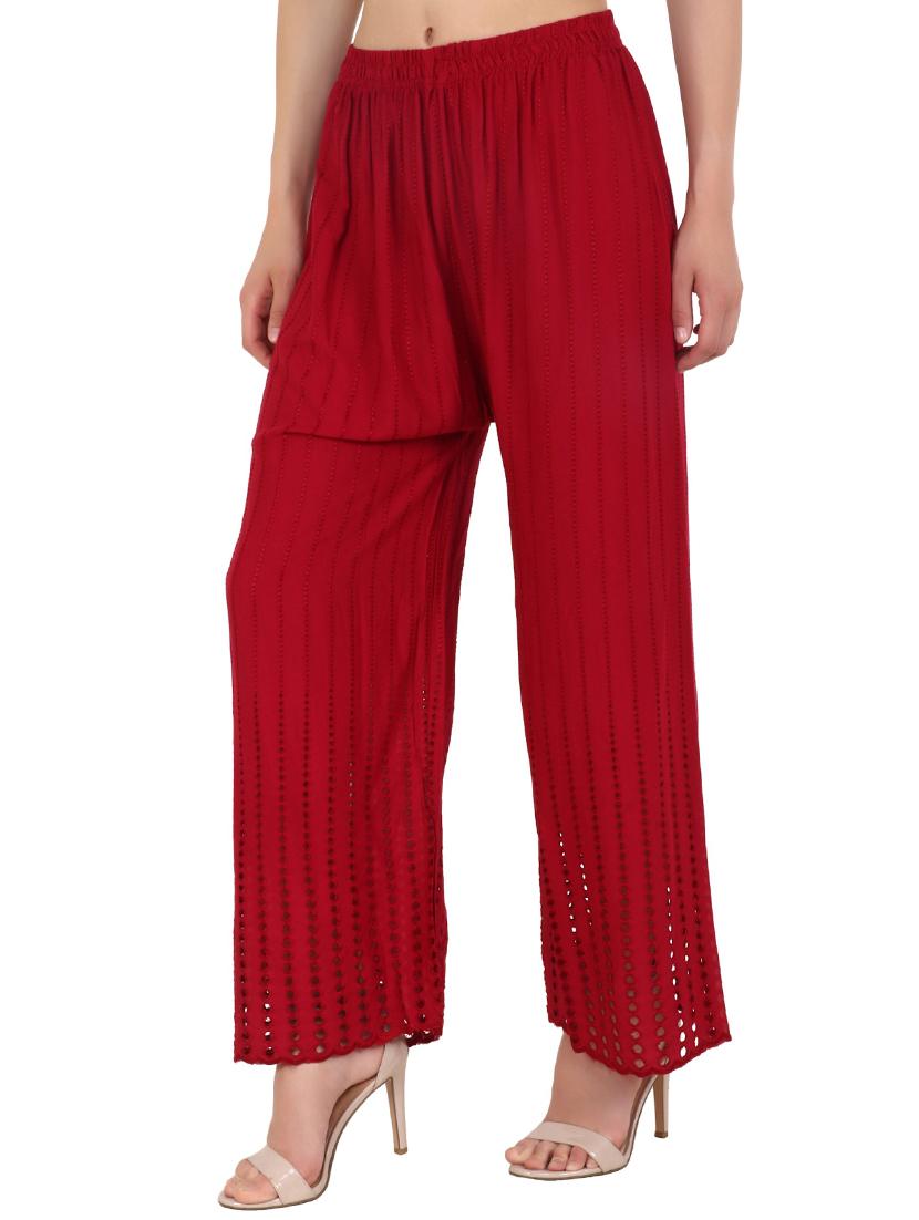 red solid straight fit relaxed palazzo - 20150315 -  Standard Image - 1